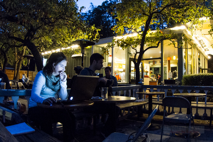 Caffe Strada on a recent autumn night. Photo: Ira Serkes